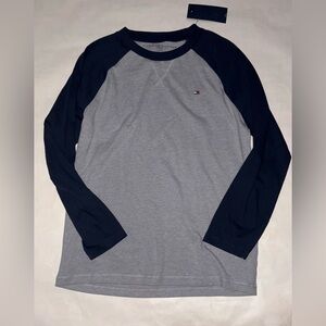 Tommy Hilfiger boy's Gray and Navy Long Sleeve Tee